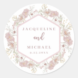 Elegante Waterverf Foral Wildflower Trouwklas Ronde Sticker