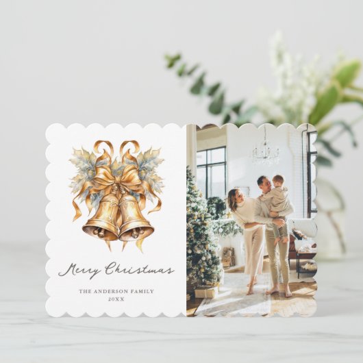 Elegante Waterverf Foto Vrolijk Kerstfeest Kaart (Staand voorkant)