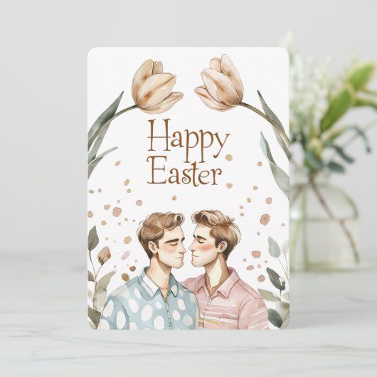 Elegante Waterverf Gay Paar Easter Kaart (Staand voorkant)