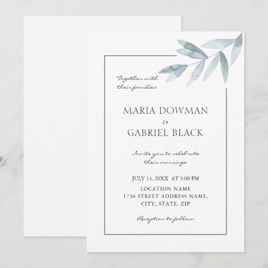 Elegante waterverf gebladerte Botanische luchtige Kaart (Voorkant / Achterkant)