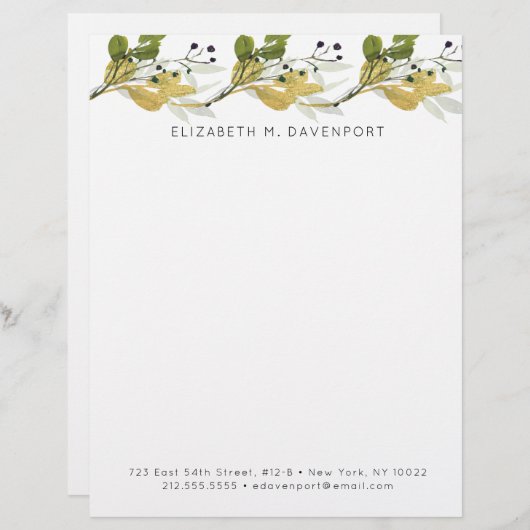 Elegante Waterverf gebladerte groen Briefhoofd (Voorkant / Achterkant)