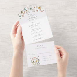 Elegante Waterverf Gedroogde Bloemen Bruiloft All In One Uitnodiging