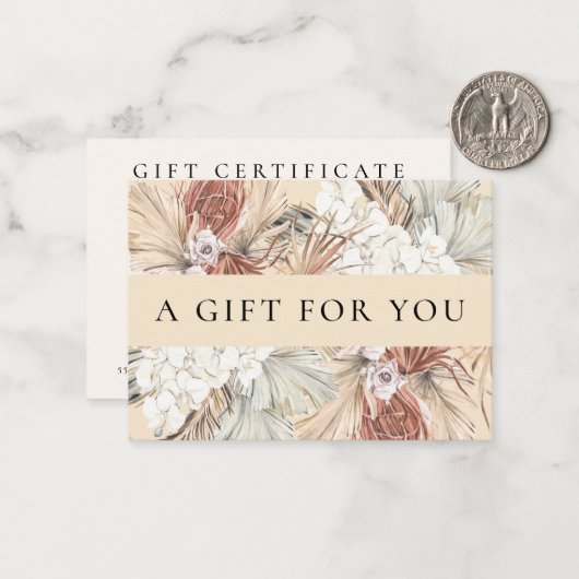 Elegante Waterverf gedroogde Boho Cadeaubon Notitiekaartje (Voorkant / Achterkant in situ)