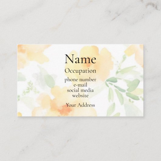 Elegante waterverf geel bloemenboho groen visitekaartje (Achterkant)