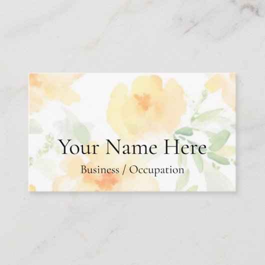 Elegante waterverf geel bloemenboho groen visitekaartje (Voorkant)