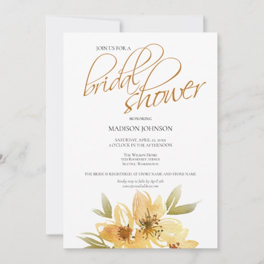 Elegante Waterverf Geel bruiloft Vrijgezellenfeest Kaart (Voorkant)