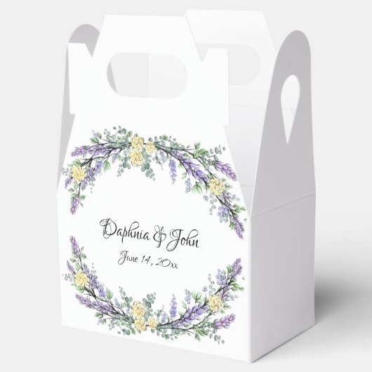 Elegante waterverf geel rozen lavendel groen bedankdoosjes (Geopend)