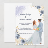 Elegante Waterverf geïllustreerde huwelijksuitnodi Kaart (Voorkant / Achterkant)