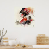 Elegante Waterverf Geisha Portrait Poster (Keuken)