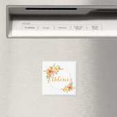 Elegante Waterverf Gele Bloemenkrans Monogram Naam Magneet (Insitu (Vaatwasser))