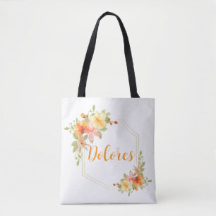 Elegante Waterverf Gele Bloemenkrans Monogram Naam Tote Bag