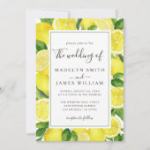 Elegante Waterverf Gele Citroenen Bruiloft Kaart (Voorkant)