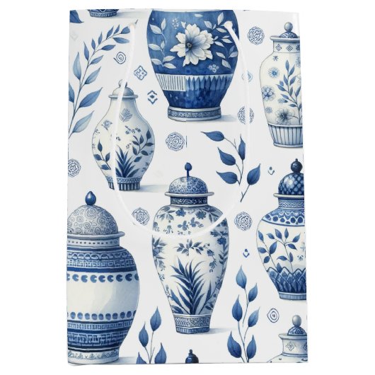 Elegante Waterverf gember potjes patroon Medium Cadeauzakje (Voorkant)