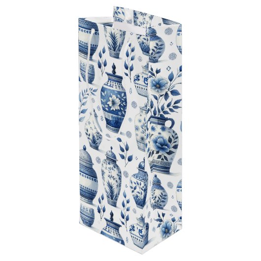 Elegante Waterverf gember potjes patroon Wijn Cadeautas (Achterkant Gekanteld)