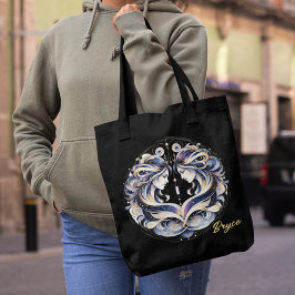 Elegante Waterverf Gemini Zodiac Zwart Tote Bag
