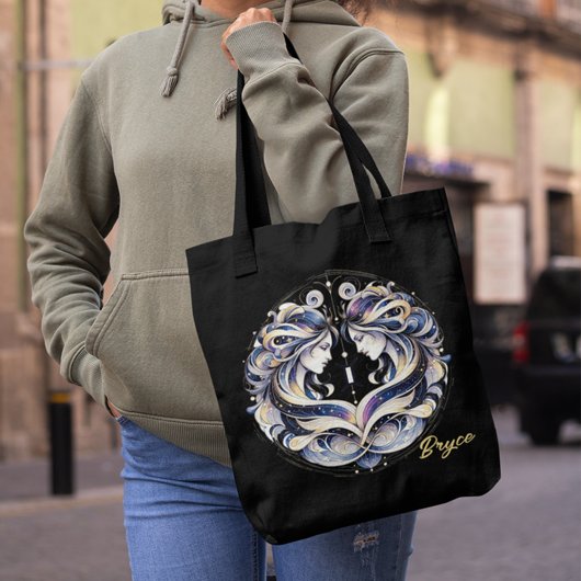 Elegante Waterverf Gemini Zodiac Zwart Tote Bag