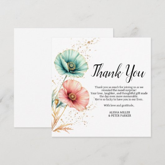 Elegante Waterverf Gender Reveal Dankjewel Card Bedankkaart (Voorkant / Achterkant)