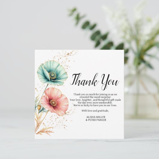 Elegante Waterverf Gender Reveal Dankjewel Card Bedankkaart (Staand voorkant)