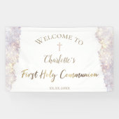 elegante waterverf glitter | Eerste mededeling Spandoek (Horizontaal)