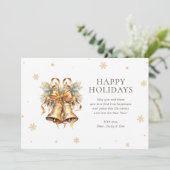 Elegante Waterverf Gold Bells Snowflake Foto Feestdagenkaart (Staand voorkant)