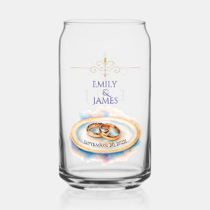 Elegante Waterverf Golden Roos Trouwringen Blikvorm Glas