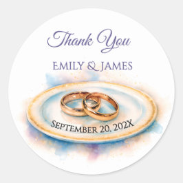 Elegante Waterverf Golden Roos Trouwringen Ronde Sticker