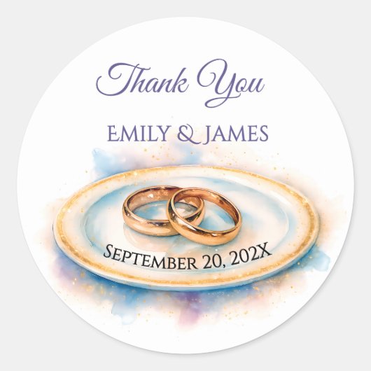 Elegante Waterverf Golden Roos Trouwringen Ronde Sticker (Voorkant)