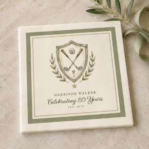 Elegante Waterverf Golf Crest Mijlpaal Verjaardag Servet