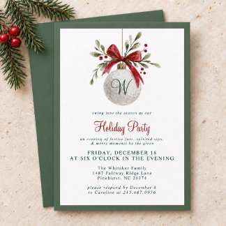 Elegante Waterverf Golf Ornament Kerstfeest Uitnod Kaart