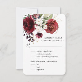 Elegante waterverf goud burgundy bloem met maaltij RSVP kaartje