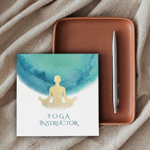 Elegante Waterverf Goud Meditatie Yoga Instructeur Vierkante Visitekaartje