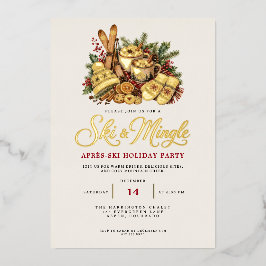 Elegante Waterverf Goud Ski en Mingle Apres Ski Folie Feestdagenkaart