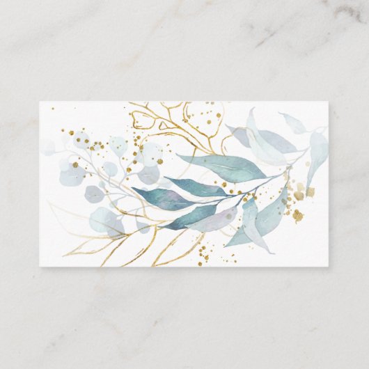 Elegante Waterverf Goud Stoffig Blauw Bloemen Brui Informatiekaartje (Achterkant)