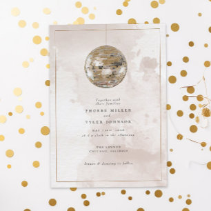 Elegante Waterverf Gouden Disco Ball Bruiloft Kaart