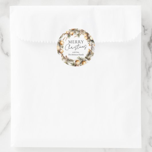 Elegante Waterverf gouden gebladerte kerst Ronde Sticker (Tas)