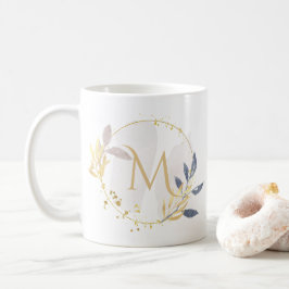 Elegante Waterverf gouden krans Monogram M Koffiemok