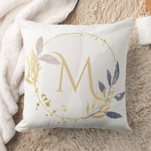 Elegante Waterverf gouden krans Monogram M Kussen