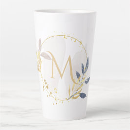 Elegante Waterverf gouden krans Monogram M Latte Mok