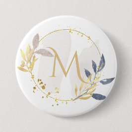 Elegante Waterverf gouden krans Monogram M Ronde Button 7,6 Cm