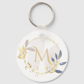 Elegante Waterverf gouden krans Monogram M Sleutelhanger (Voorkant)
