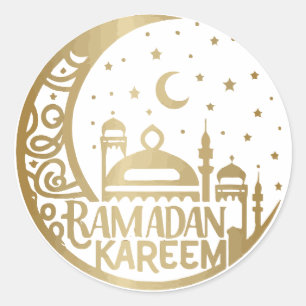 Elegante waterverf Gouden Ramadan Kareem Mubarak Ronde Sticker