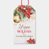 Elegante waterverf gouden rode poinsettia Kerst Cadeaulabel (Voorkant)