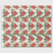 Elegante waterverf gouden rode poinsettia Kerst Cadeaupapier (Vlak)