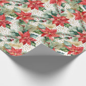 Elegante waterverf gouden rode poinsettia Kerst Cadeaupapier (Hoek)