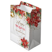 Elegante waterverf gouden rode poinsettia Kerst Medium Cadeauzakje (Voorkant Gekanteld)