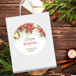 Elegante waterverf gouden rode poinsettia Kerst Ronde Sticker