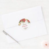 Elegante waterverf gouden rode poinsettia Kerst Ronde Sticker (Envelop)