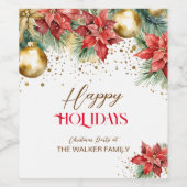 Elegante waterverf gouden rode poinsettia Kerst Wijn Etiket (Enkel label)