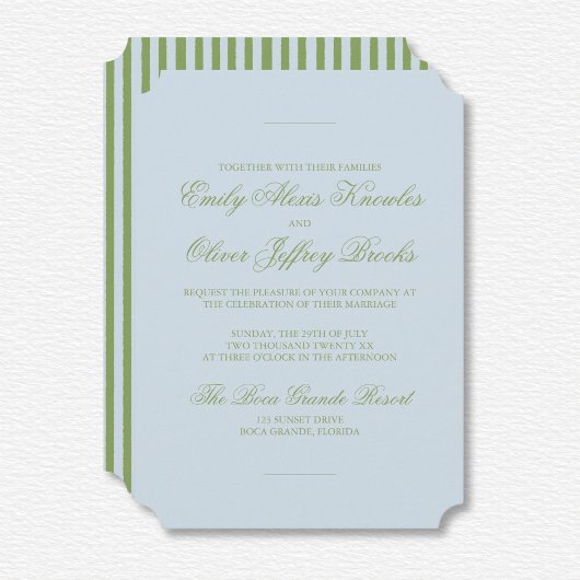 Elegante Waterverf Green Blue Stripe Wedding Kaart