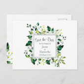 Elegante Waterverf Green Leaf | Save the date Aankondigingskaart (Voorkant / Achterkant)